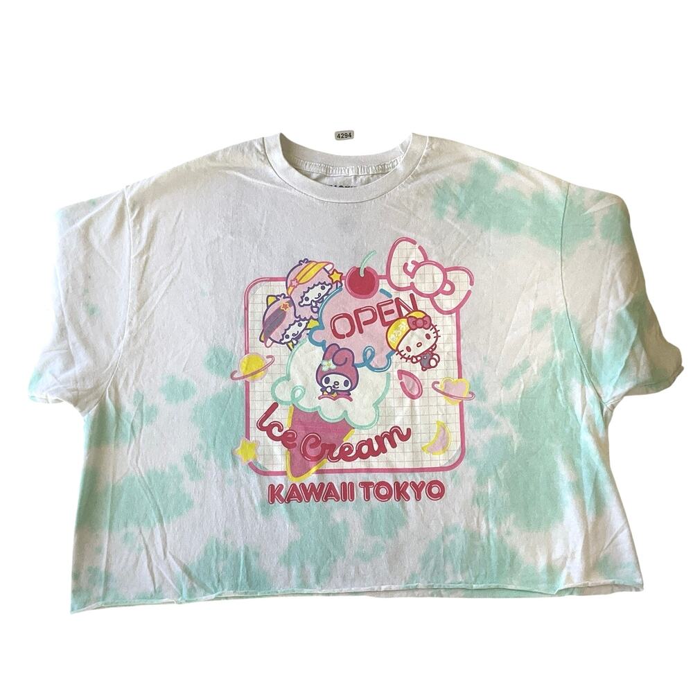 Sanrio Kids Shirt XL White Tie Dye Hello Kitty Ice Cream Logo Short Sleeve